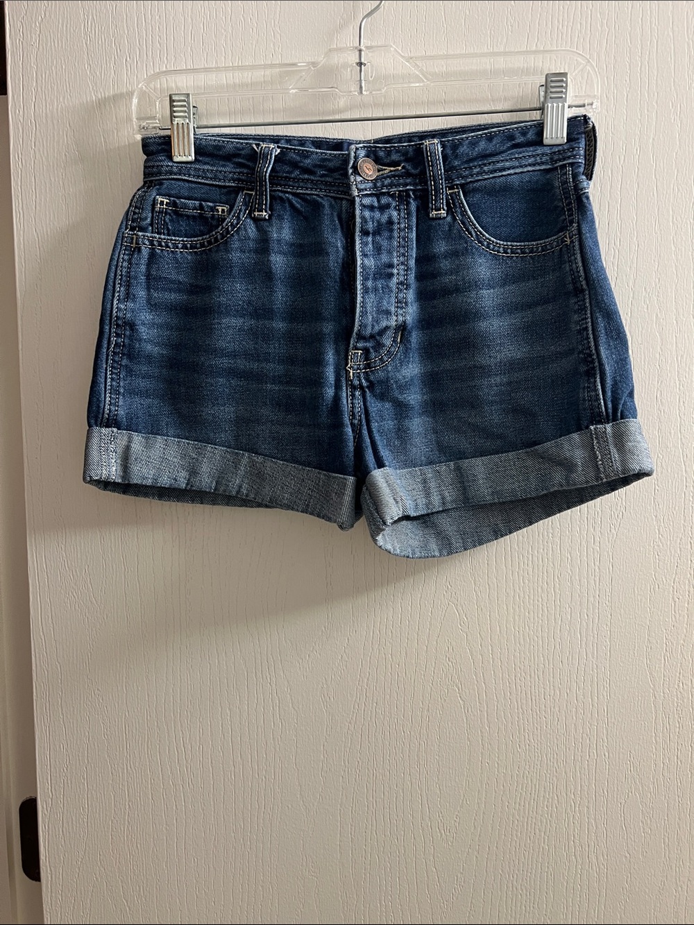 Hollister Dark Blue Rolled Hem Denim Shorts